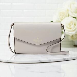Kate Spade Sadie Envelope Crossbody Purse in Platinum Grey Leather k7378